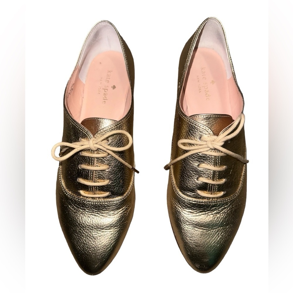 KATE SPADE Carmila Gold Oxford Leather Shoes  Size 7 1/2M - Picture 3 of 7